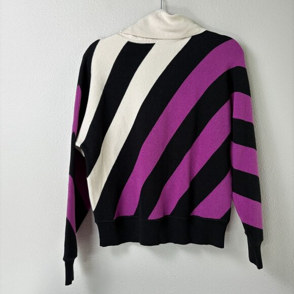 Per Se by Carlisle Striped Turtleneck Sweater Size S Purple Black Silk Blend - Picture 4 of 11